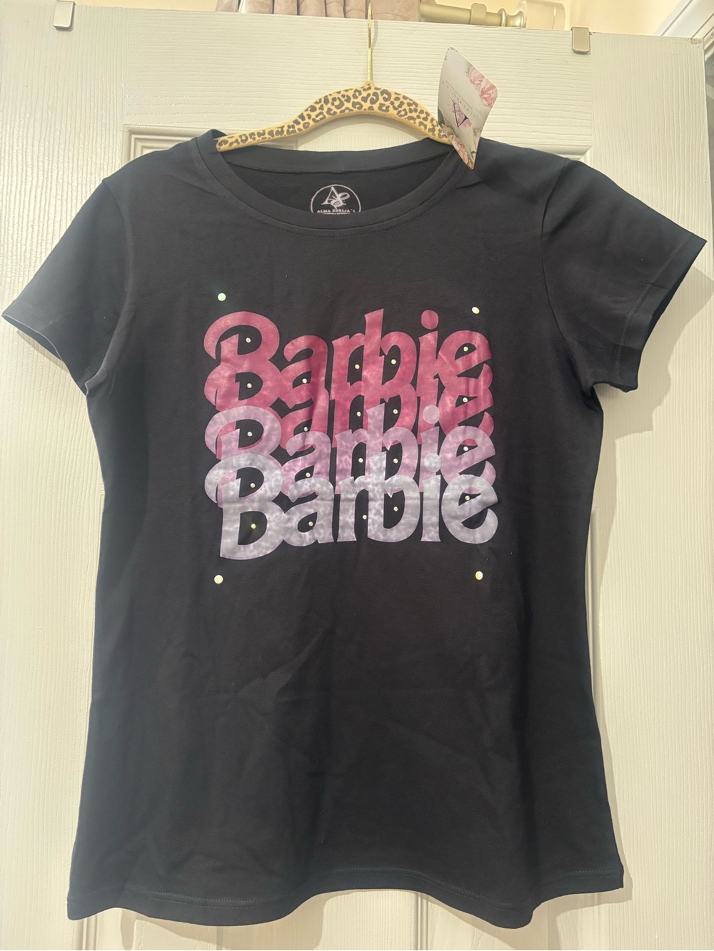 Barbie Black Tee with Pink to Purple Ombre Logo